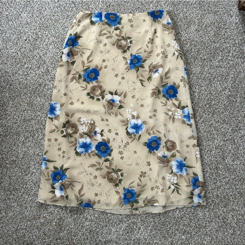 Vintage Jaclyn Smith Floral Cream Skirt with Blue Accents Midi Maxi Large